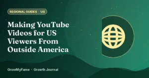 Globe with a pin on the United States and a play button, for creators outside the US targeting American viewers