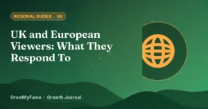Globe focused on Europe with speech bubbles in different languages for UK and European YouTube viewers